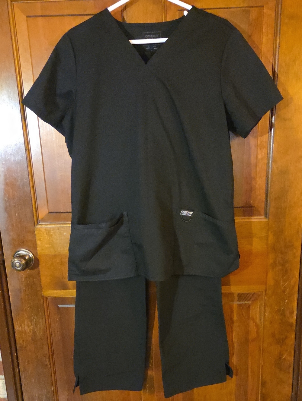 Cherokee Black Women's Scrub Top and Jogger Pants Set